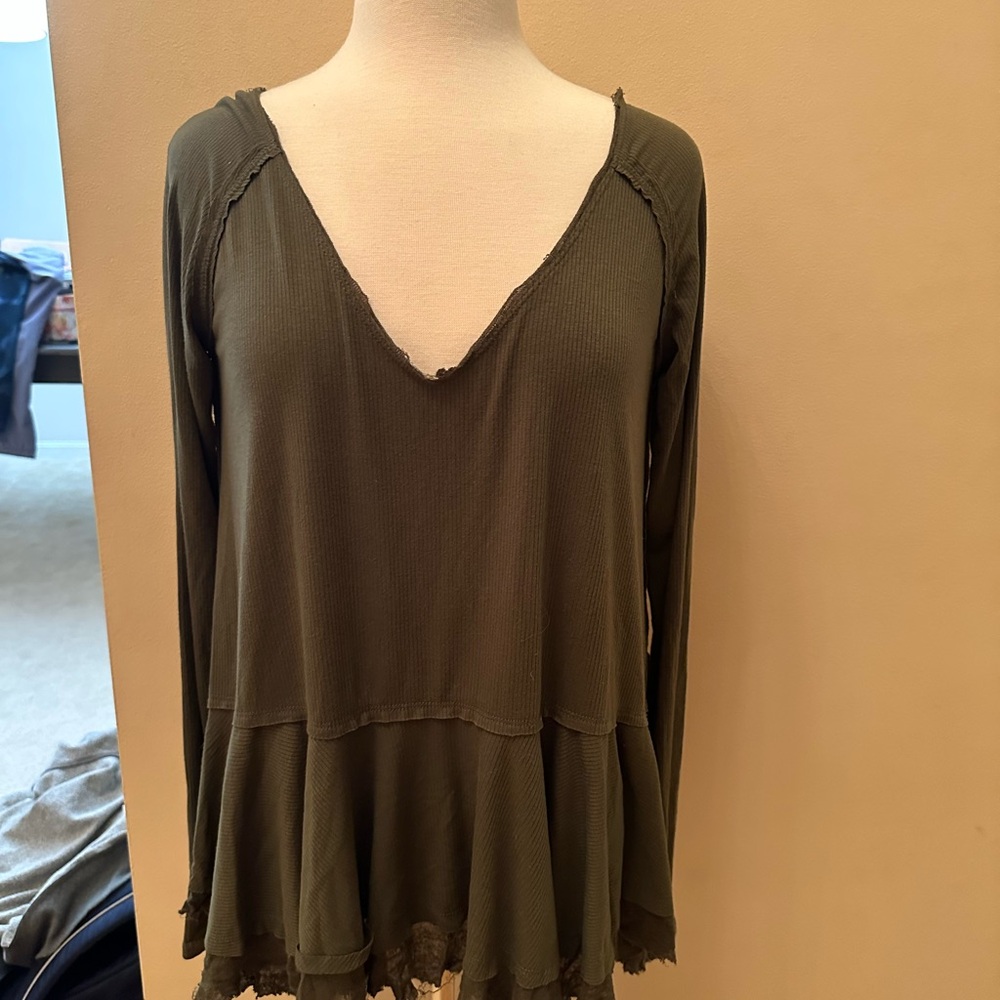 We The Free Deep V-Neck Olive Tunic